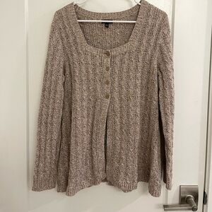 Vintage Babydoll Open Taupe Cable-Knit Button-Front Cardigan Cottagecore